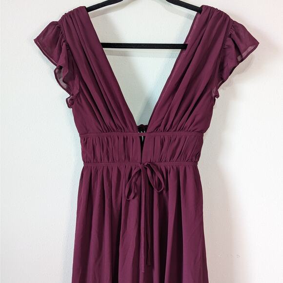 Lulu's Heavenly Hues Burgundy Plunge Neckline Sleeveless Maxi Dress XS - Picture 2 of 11